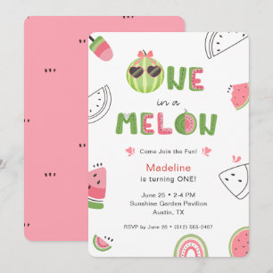Invitación Una entre un Melón Sandía Cumpleaños Niña Primera