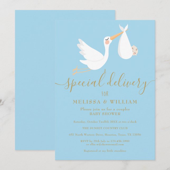 Invitación Una entrega especial de bebé, ducha de parejas / S (Anverso / Reverso)