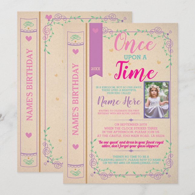 Invitación Una Época, una foto de cumpleaños de libro de hist (Anverso / Reverso)