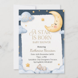 Invitación Una Estrella Nace con Duerme Luna Baby Shower