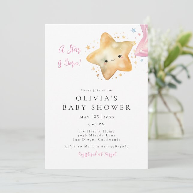 Invitación Una estrella nació en Baby Shower (Anverso de pie)