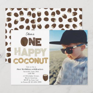 Invitación Una Feliz Cumpleaños de Verano Foto de Coconut 1er