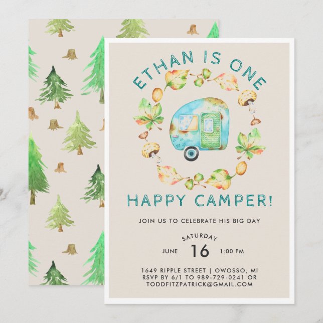 Invitación Una feliz fiesta de cumpleaños de Camper (Anverso / Reverso)