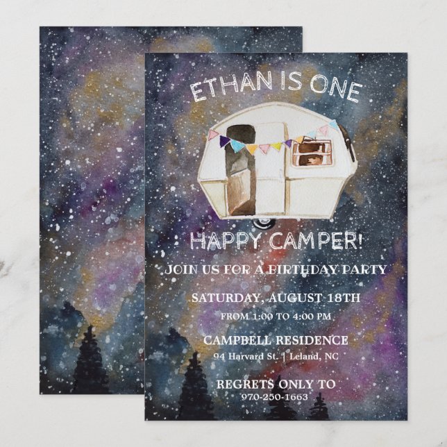 Invitación Una feliz fiesta de cumpleaños de Camper (Anverso / Reverso)