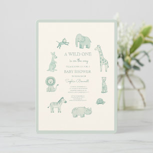 Invitación Una Fiera Está en Camino Pastel Safari Baby Shower