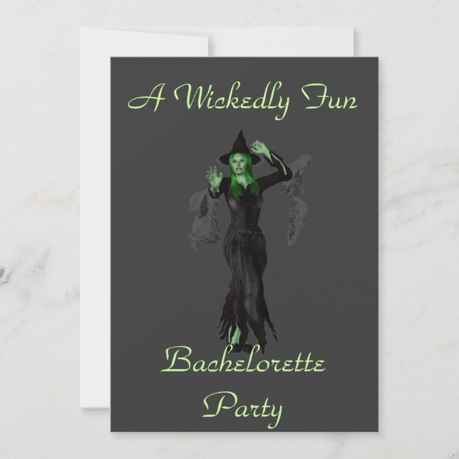 Invitación "Una Fiesta de Bachelorette divertida" con bruja (Anverso)
