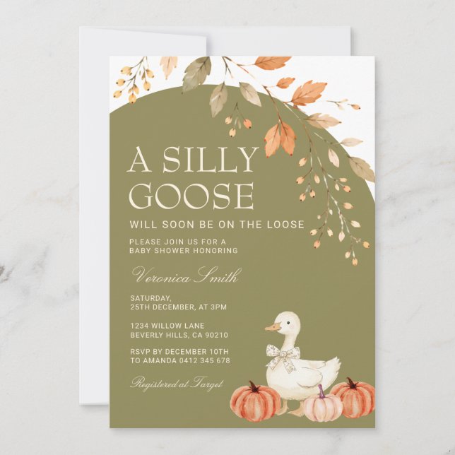 Invitación Una fiesta de bebé de ganso tonto de otoño con cal (Anverso)
