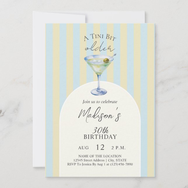 Invitación Una fiesta de cumpleaños con cóctel de martini un  (Anverso)