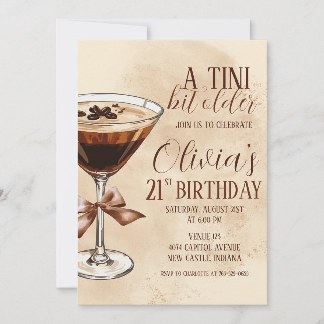 Invitación Una fiesta de cumpleaños con martini de espresso u (Anverso)