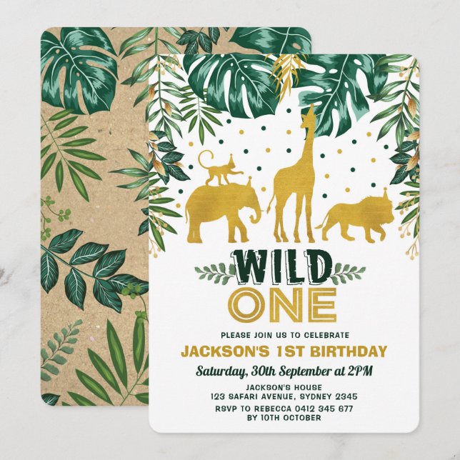 Invitación Una fiesta de cumpleaños salvaje de los animales (Anverso / Reverso)