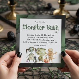 Invitación Una fiesta de halloween de tres monstruos