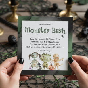Invitación Una fiesta de halloween de tres monstruos