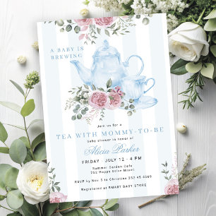 Invitación Una fiesta de revelación de bebé niño con té flora