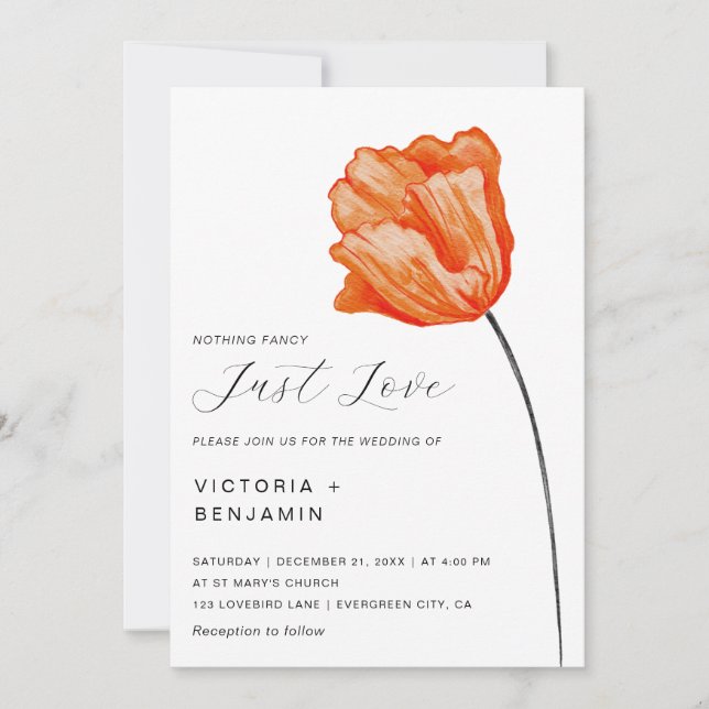 Invitación Una flor brillante ama solo quiere al Boda Minimal (Anverso)