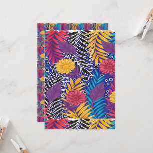 Invitación una flor colorida y un patrón de hojas en una caja