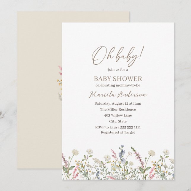 Invitación Una flor silvestre está en camino a Baby Shower (Anverso / Reverso)