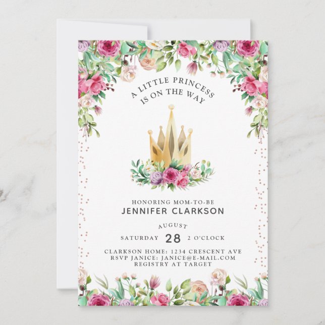 Invitación Una floral princesa (Anverso)