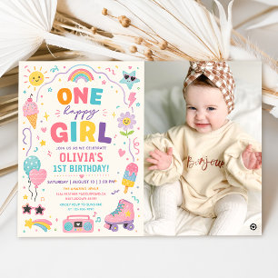 Invitación Una foto de cumpleaños colorida de una niña feliz