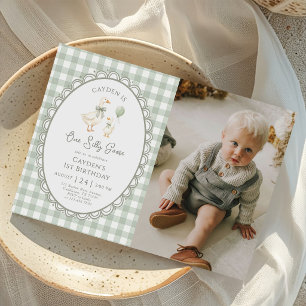 Invitación Una foto de cumpleaños de un ganso tonto de gingha