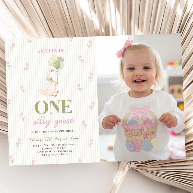 Invitación Una foto de cumpleaños floral de un ganso tonto (Subido por el creador)