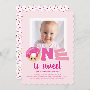 Invitación Una foto dulce Rosa Donut Bebé Primer cumpleaños