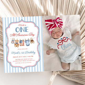Invitación Una foto patriótica de cumpleaños número uno de un