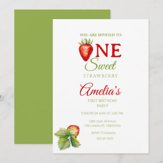 Invitación Una Fresa A La Acuarela, Cumpleaños Dulce De Fresa