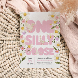 Invitación Una Goose Silly | Chicas Florales Rosadas Primer c