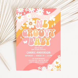 Invitación Una Groovy Bebé Daisy Hippie 70s Retro Fiesta de B