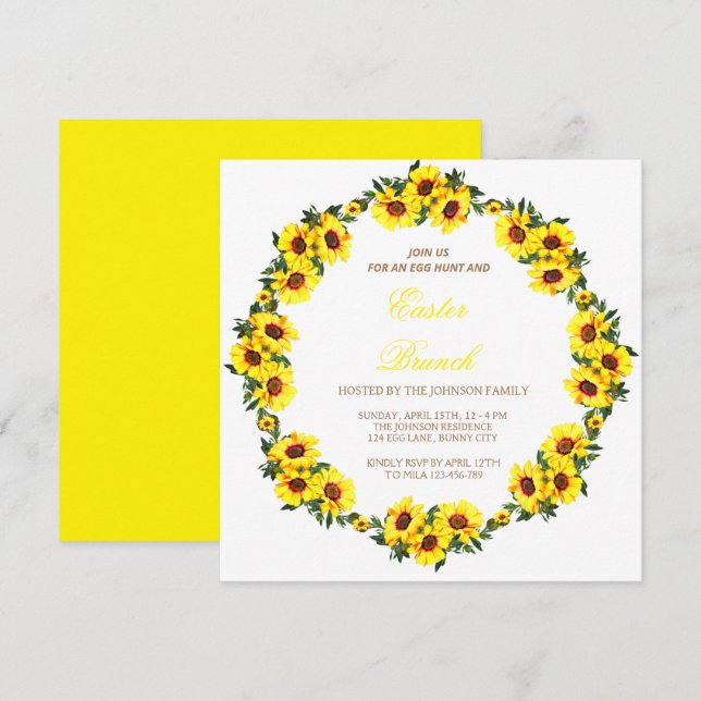 Invitación Una hermosa corona de girasoles, rama de Ester (Anverso / Reverso)