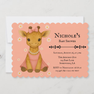 Invitación Una jirafa de bebé en un Baby Shower Chica rosa