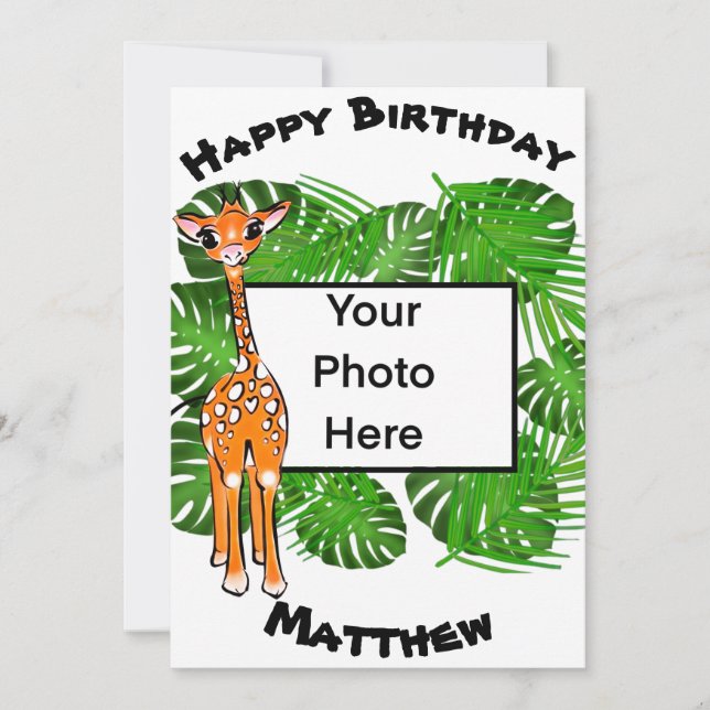 Invitación Una jirafa de Safari de Cumpleaños | bosque tropic (Anverso)