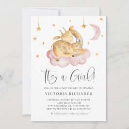 Invitación Una jirafa dormida y aguda rosa es un Baby Shower 