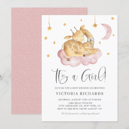 Invitación Una jirafa dormida y aguda rosa es un Baby Shower
