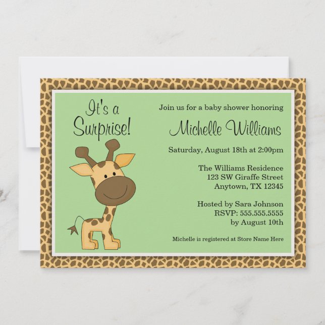 Invitación Una jirafa verde suave y un Baby Shower neutro (Anverso)
