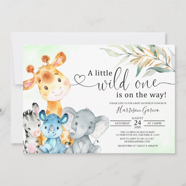 Invitación Una jungla salvaje animales Safari Baby Shower (Anverso)