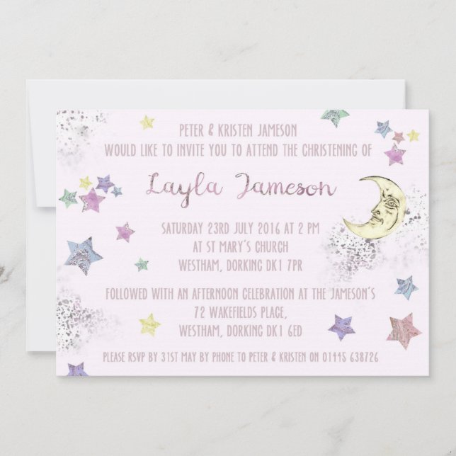 Invitación Una luna rosada y una fiesta de estrellas invitada (Anverso)