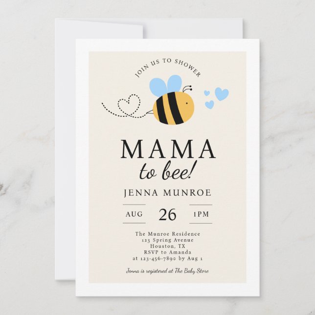 Invitación Una Mamá Cuta Se Convierte En Baby Shower Azul (Anverso)