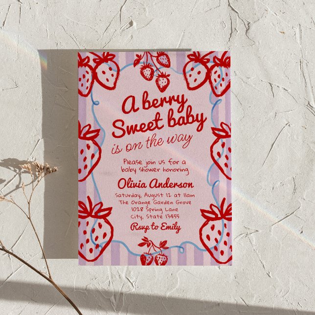 Invitación Una mano de bebé dulce de baya dibuja Baby Shower  (Subido por el creador)