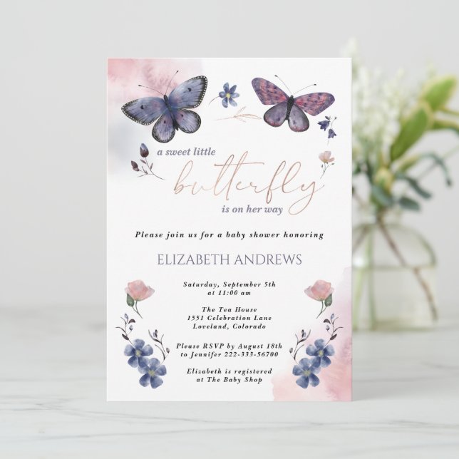 Invitación Una mariposa en camino a Baby Shower (Anverso de pie)