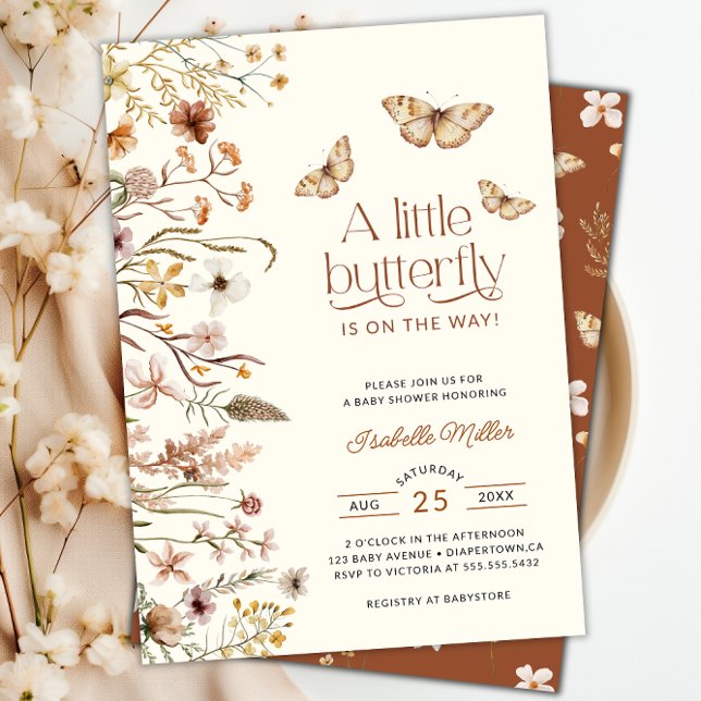 Invitación Una mariposa en camino a Baby Shower (A Little Butterfly Is On Her Way Baby Shower Invitation)