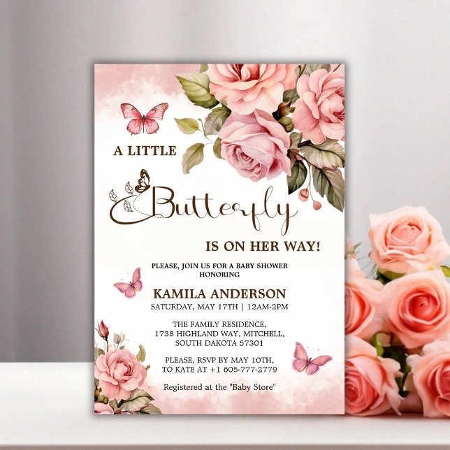 Invitación Una mariposa en camino a Baby Shower (A Little Butterfly Is On Her Way Baby Shower Invitation)