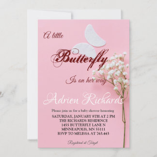 Invitación Una mariposa en camino a Baby Shower 
