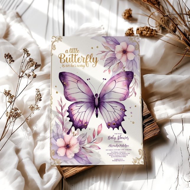 Invitación Una mariposa en camino a Baby Shower Gold (Subido por el creador)