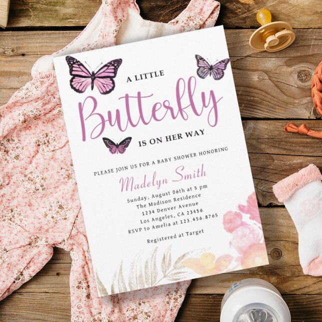 Invitación Una mariposa en camino a Baby Shower rosado (Subido por el creador)