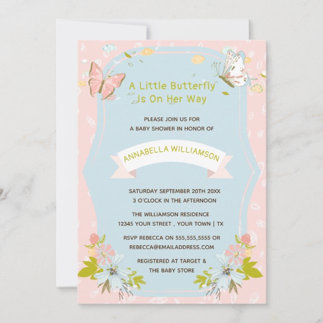Invitación Una Mariposa En Camino De Baby Shower Inv (Anverso)