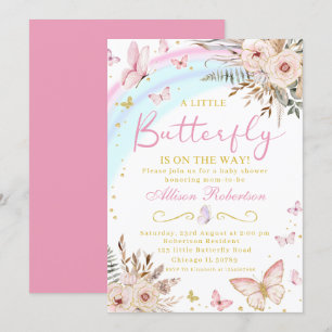 Invitación Una mariposa en la ruta hacia el Baby Shower flora