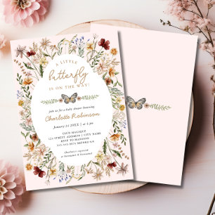 Invitación Una mariposa en la ruta hacia el Baby Shower flora