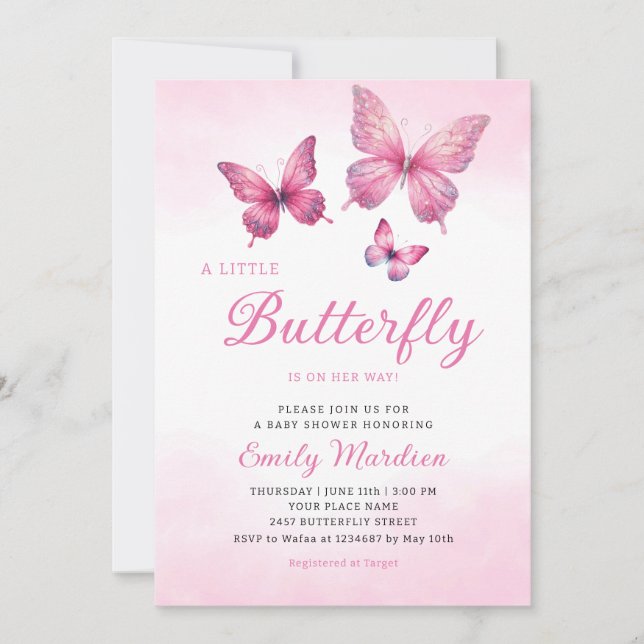 Invitación Una mariposa está de camino Chica Baby Shower (Anverso)