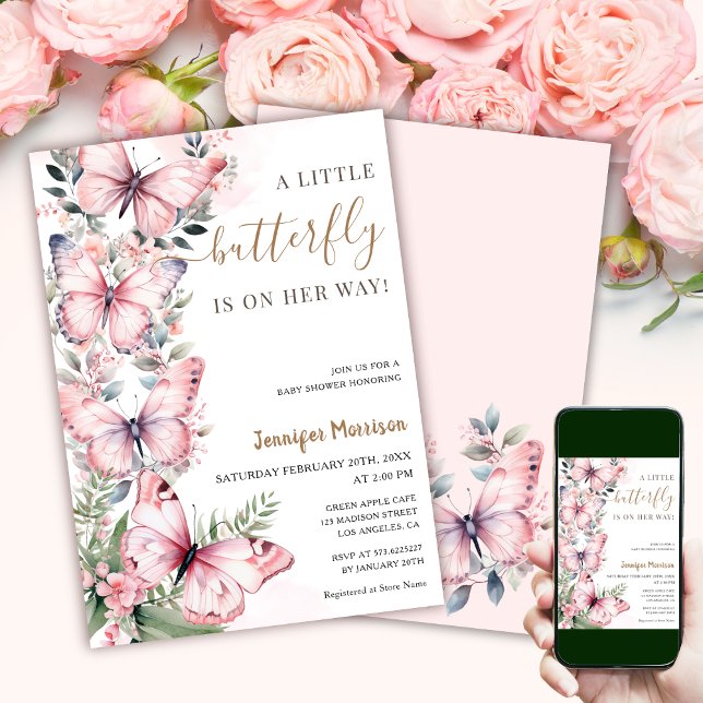 Invitación ¡Una Mariposa Está En Camino! Baby Shower chica (Subido por el creador)